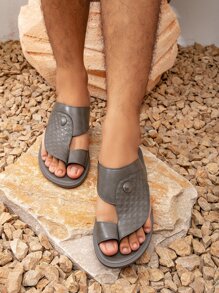 Men Arabic Thobe Sandals, Formal  Slippers, Comfortable Beach Shoes For Men - Grey - View 3