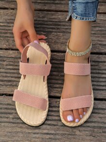 Sandalias planas de mujeres unicolor de espalda abierta - Rosa Pálido - Ver 1