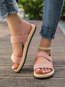 Sandalias planas de mujeres unicolor de espalda abierta - Rosa Pálido - Ver 3