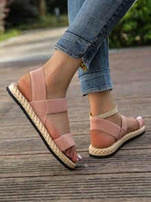 Sandalias planas de mujeres unicolor de espalda abierta - Rosa Pálido - Ver 4