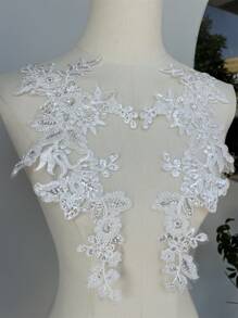 對蕾絲亮片花朵縫製刺繡蕾絲貼花婚紗新娘頭飾裝飾 DIY 貼佈服裝配飾 - 白色 - 查看 2