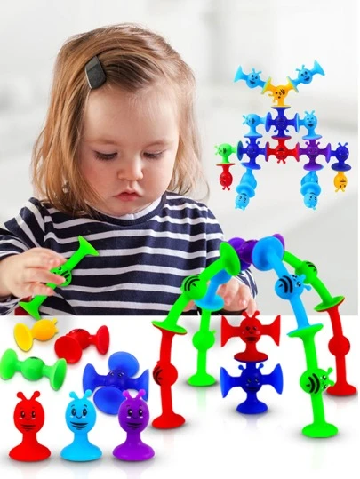 随机 19 件/套软硅胶吸盘玩具 DIY 积木弹出吸盘组装飞镖投掷套装互动游戏儿童教育礼物