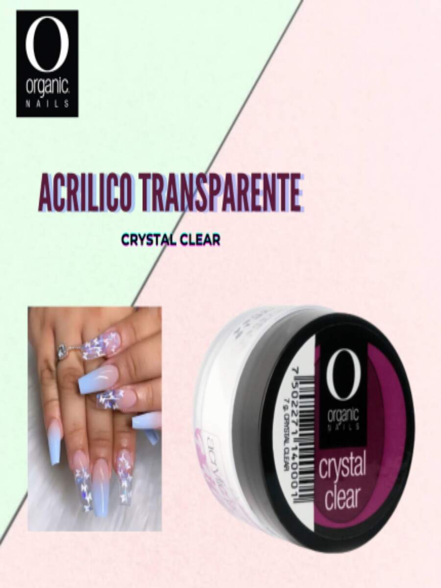 ACRILICO CRYSTAL CLEAR 7GR - 1/4 OZ - ORGANIC NAILS - Blanco y Negro - Ver 1