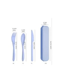 Set Cubiertos Portatiles Con Estuche Ecologicos Fibra Trigo Cuchara tenedor cuchillo estuche transportador comida - Rosa - Ver 5