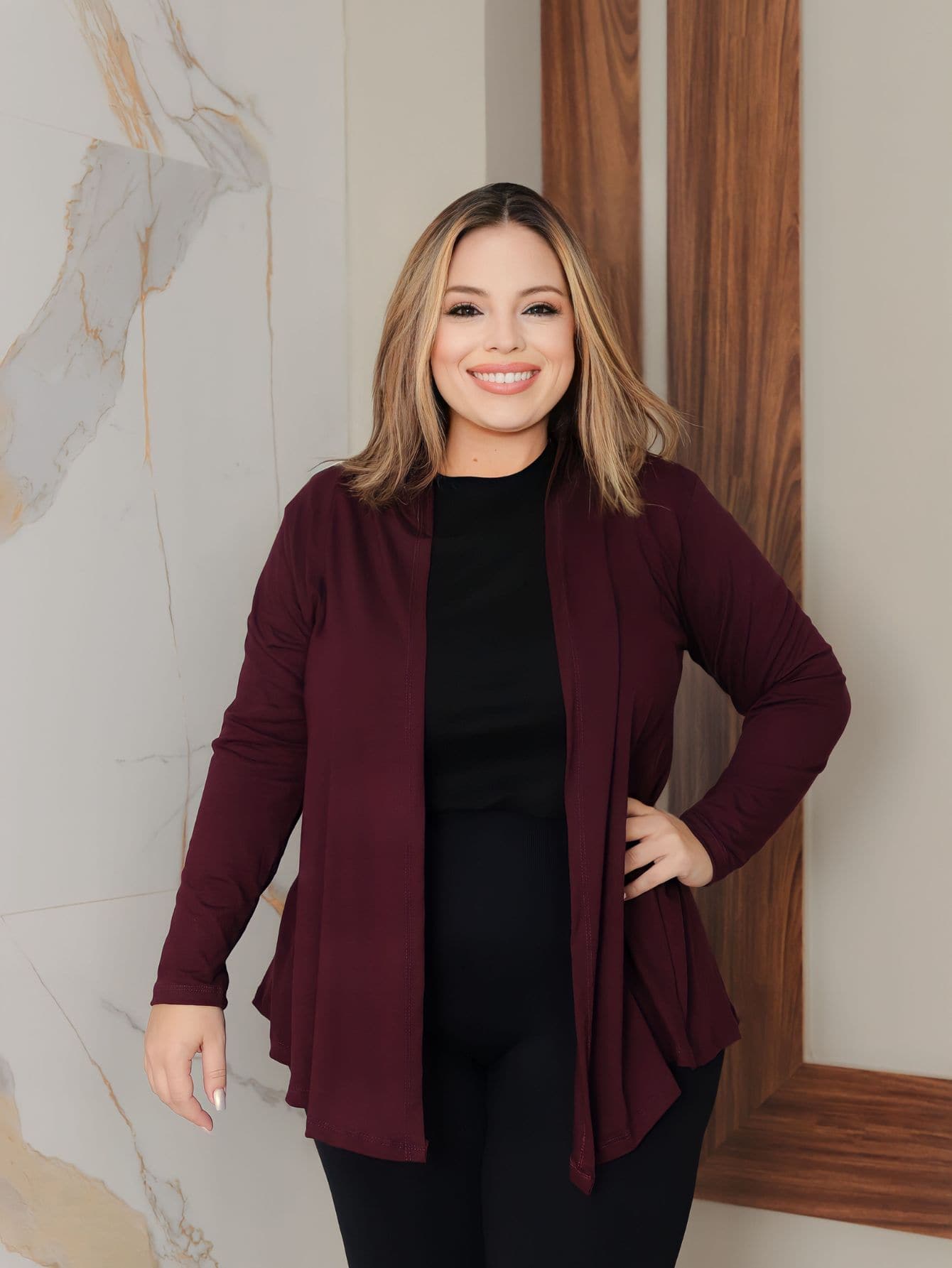 Plus Size Cardigans - Burgundy - View 1