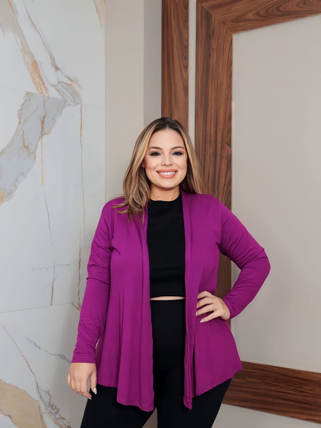 Plus Size Cardigans - Purple - View 1