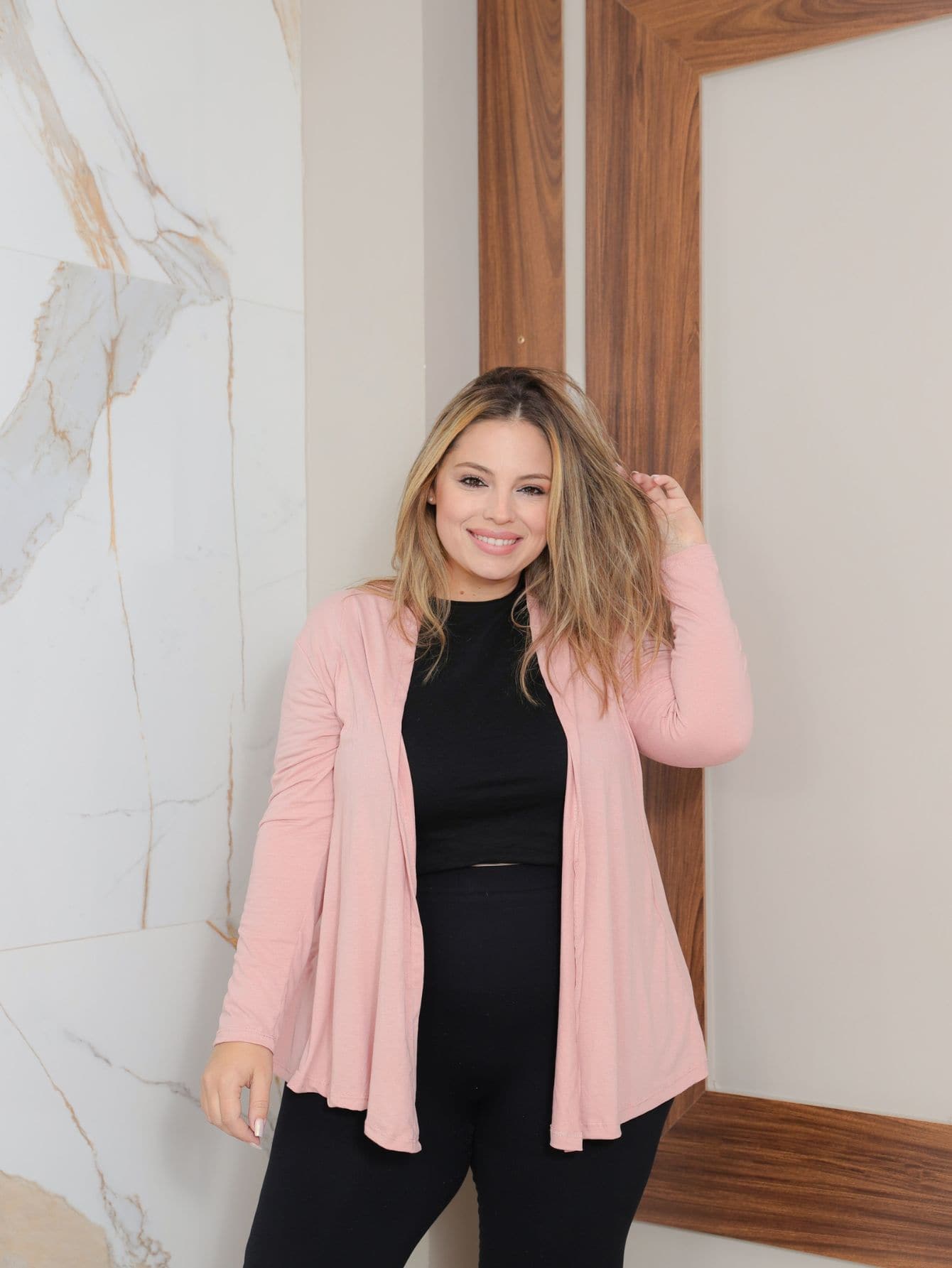 Plus Size Cardigans - Baby Pink - View 1