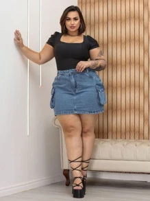 Plus Size Skirts - Cadet Blue - View 1