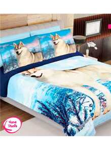 Cobertor de Borrega Lobo Nieve - Azul y blanco - Ver 2