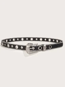 Thắt lưng đính đá lấp lánh thời trang Street 1pc dành cho nữ thích hợp để đeo hàng ngày trong lễ Halloween - màu đen - Xem 3