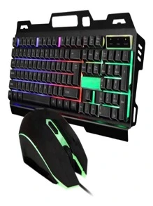 Kit (JUEGO)De Teclado Y Mouse Gamer Usb Para Pc Lap Luz Led Rgb ALUMINIO CON BASE CEL - Negro - Ver 1