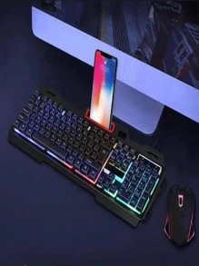 Kit (JUEGO)De Teclado Y Mouse Gamer Usb Para Pc Lap Luz Led Rgb ALUMINIO CON BASE CEL - Negro - Ver 2