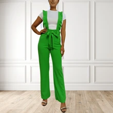 Palazzo Jumpsuit With Belt And Ruffle Crop Top - 青檸色 - 查看 1