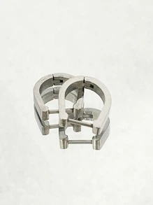 Stainless Steel Geometric Asymmetric-Shaped Earrings, Fashionable & Popular Accessory - Silver - View 1