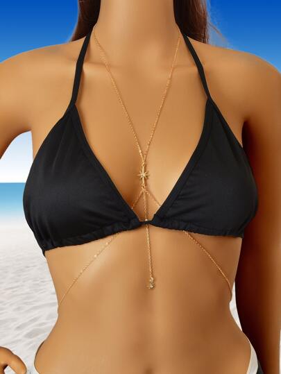 1pc Golden Yellow Diamond Star Pendant Sexy Beach Girls Bikini Body Chain