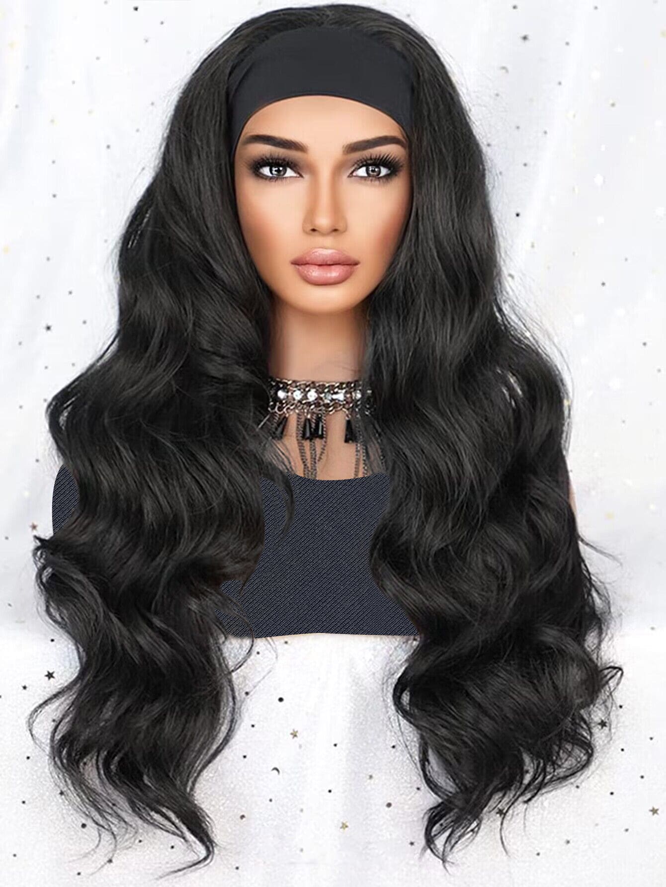 Synthetic Heat Resistant Wigs Headband Wig Long Body Wave Natural Color Wig 26 Inch For  Glueless Wig - Black - View 1