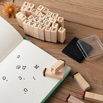 40pcs Wooden Rubber Stamps, Alphabet/Number Stamps Stamp Set For DIY Craft Scrapbook Card Making. Student Stationery.