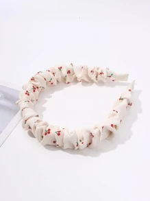 1 pièce Bandeau plissé mignon avec cerise, design nœud papillon, accessoire de cheveux doux et pour femmes, Saint-Valentin, serre-tête, accessoires pour cheveux - Multicolore - Voir 2