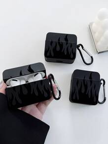 Apple 1 件黑色保护软壳带肩带，防震印花耳机套，兼容 Airpods 1/2、Airpods 3、Airpods Pro、Airpods Pro 2、Airpods 4，男女通用简约设计 - 黑色 - 查看 2