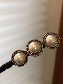 1pc Women's Vintage Pearl Hair Bun Maker - Black and White - View 3
