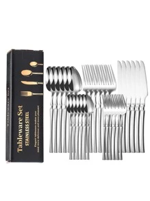 15/30/40pcs Stainless Steel Cutlery Set, Knife Fork Spoon Flatware Set, Western Style Tableware Set, Suitable For Home Kitchen, Restaurant, Hotel, Wedding, Kitchen Utensils Set - Silver - View 1