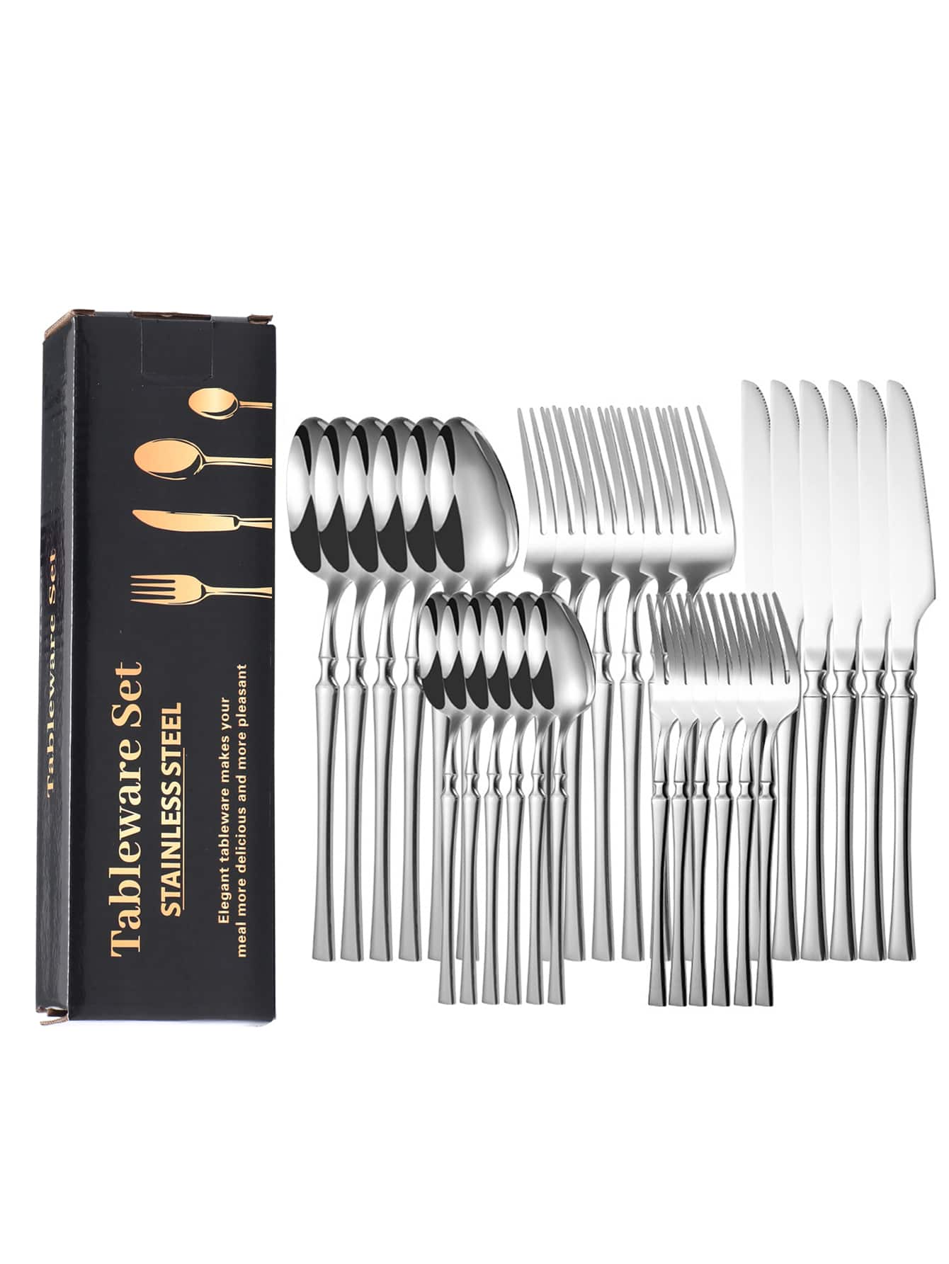 15/30/40pcs Stainless Steel Cutlery Set, Knife Fork Spoon Flatware Set, Western Style Tableware Set, Suitable For Home Kitchen, Restaurant, Hotel, Wedding, Kitchen Utensils Set - Silver - View 1