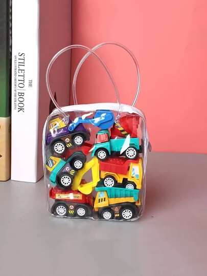 1 bolsa con 6 piezas de juegos de vehículos modelo, con colores y patrones aleatorios, que incluye modelo de camión de bomberos, juguetes de coche, minivehículos de ingeniería de inercia, juguetes para niños, útiles escolares, juguetes, juguetes para bebés