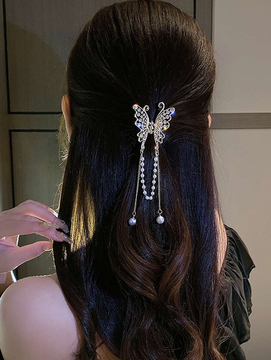 1pc Rhinestone Butterfly Pearl Tassel Hair Claw Clip Party SHEIN USA