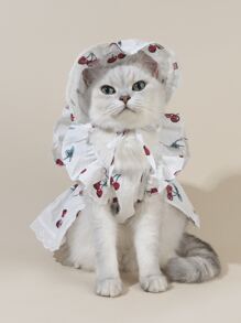 1pc Cherry Printed Skirt With Lace Edge Pet Clothes - Multicolor - View 2