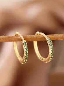 1 par Pendientes de moda lujo cobre con verde zirconia cúbica , A excelente regalo para A fecha - Multicolor - Ver 6