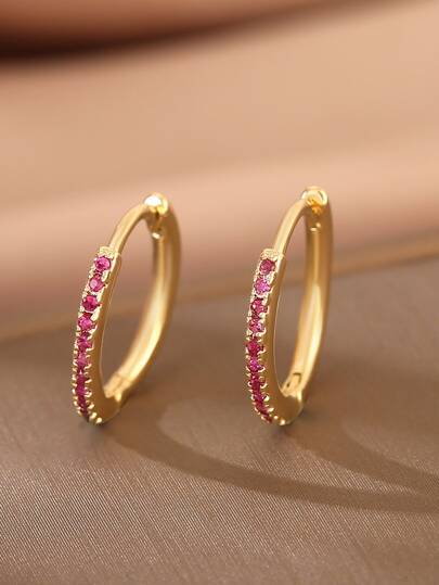 1 đôi Đồng & Màu hồng Khối Zirconia  Dát Đúng mốt & Thanh lịch Tròn Bông tai stud , Hoàn hảo Đối với Quà tặng hẹn hò