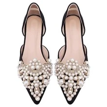 Womens Foldable Ballet Flats Bling Rhinestone Pointed Toe Comfort Slip On - 黑色 - 查看 4