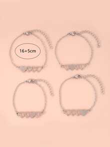 4pcs/set Simple Stainless Steel Heart Charm Women's Link Bracelet - Silver - View 4