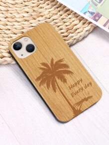 1 szt. Prosta krawędź z drewna wiśniowego Happy Everyday Palm Tree Etui na telefon z gniazdem karty SIM kompatybilne z telefonami Apple - Brązowy - Zobacz 7