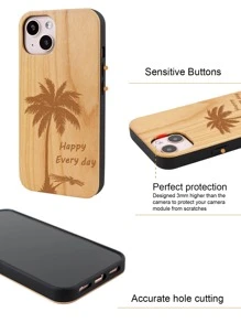 1 szt. Prosta krawędź z drewna wiśniowego Happy Everyday Palm Tree Etui na telefon z gniazdem karty SIM kompatybilne z telefonami Apple - Brązowy - Zobacz 6
