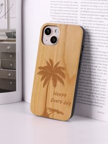 1 szt. Prosta krawędź z drewna wiśniowego Happy Everyday Palm Tree Etui na telefon z gniazdem karty SIM kompatybilne z telefonami Apple - Brązowy - Zobacz 4
