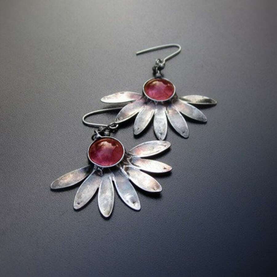 1pair Bohemian Style Plant & Flower Design Resin Earrings In Purple - Red - View 1