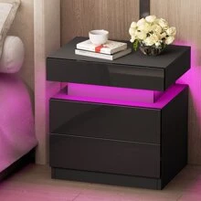 GINRGINR LED White Nightstand Table, 2 Drawer Bedside Table Storage, Versatile Night Stand With 1 Flapping Top Secret Storage Box, Modern End Table Wood For Bedroom, Dorm, Living Room, Hallway, Entryway, Storage Drawers With Black High Gloss Panel, 13.8"D X 17.7"W X 20.5"H, White, Black - màu đen - Xem 1