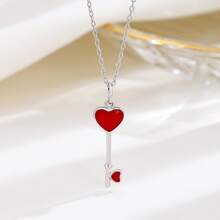 Collar de moda plata de ley 925 rojo en forma de corazón clave para mujeres - collar - Ver 7