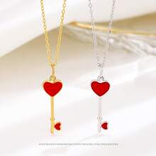 Collar de moda plata de ley 925 rojo en forma de corazón clave para mujeres - collar - Ver 2