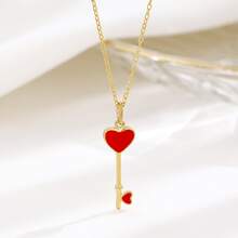 Collar de moda plata de ley 925 rojo en forma de corazón clave para mujeres - collar - Ver 8