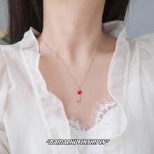Collar de moda plata de ley 925 rojo en forma de corazón clave para mujeres - collar - Ver 3