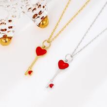 Collar de moda plata de ley 925 rojo en forma de corazón clave para mujeres - collar - Ver 9