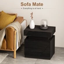 GINRGINR LED White Nightstand Table, 2 Drawer Bedside Table Storage, Versatile Night Stand With 1 Flapping Top Secret Storage Box, Modern End Table Wood For Bedroom, Dorm, Living Room, Hallway, Entryway, Storage Drawers With Black High Gloss Panel, 13.8"D X 17.7"W X 20.5"H, White, Black - màu đen - Xem 3