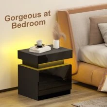 GINRGINR LED White Nightstand Table, 2 Drawer Bedside Table Storage, Versatile Night Stand With 1 Flapping Top Secret Storage Box, Modern End Table Wood For Bedroom, Dorm, Living Room, Hallway, Entryway, Storage Drawers With Black High Gloss Panel, 13.8"D X 17.7"W X 20.5"H, White, Black - màu đen - Xem 6