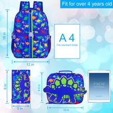 3PCS Dinosaur Backpack For Boys, 16"Kids Bookbag With Lunch Box, School Bag For Elementary Toddler - khủng long màu xanh - Xem 9
