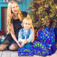 3PCS Dinosaur Backpack For Boys, 16"Kids Bookbag With Lunch Box, School Bag For Elementary Toddler - khủng long màu xanh - Xem 3