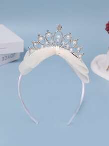 1 chiếc khăn voan cài tóc hình nơ đính kim sa dành cho nữ sinh trung học. - trắng - Xem 3