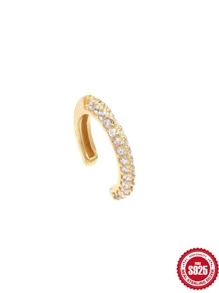 EleRunis 1pc S925 Sterling Silver Micro Paved Cubic Zirconia Gold Classic Hoop Earrings No Pierced Women Party Earrings Fine Jewelry Wedding Party 18k Gold Accessories - Gold - View 5