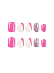 24 cái/bộ Trắng Tím Có màu sắc Màu bạc Long lanh Móng giả Với 1 Giũa móng tay Và 1 cái Của Thạch Keo dính - Nhiều màu - Xem 5